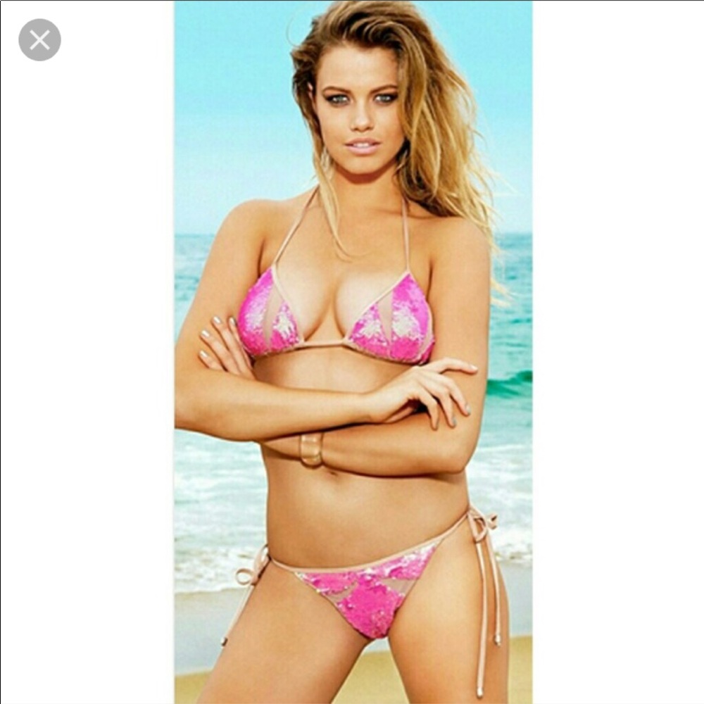 BEACH BUNNY Ray Of Light Pink Sequence Bikini